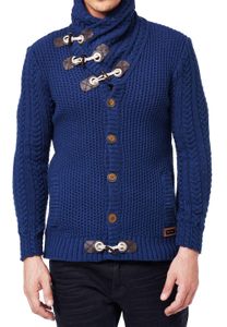 Gilet cardigan homme en grosse maille, col montant et fermeture à brandebourgs, référence 13418, couleur pétrole