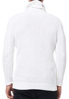 Gilet cardigan pour homme en grosse maille, col montant et fermeture à brandebourg, blanc, référence 13418