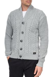 Stylischer Herren Cardigan mit Knopfleiste und Stehkragen Strick-Jacke 13421 Grau