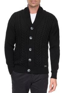 Stylischer Herren Cardigan mit Knopfleiste und Stehkragen Strick-Jacke 13421 Schwarz