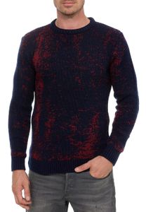 Zeitloser Herren Rundhals-Pullover im Zweifarben-Design Feinstrick-Sweater 13433 Marine