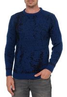 Zeitloser Herren Rundhals-Pullover im Zweifarben-Design Feinstrick-Sweater 13433 Sax-Blau