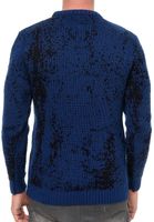 Zeitloser Herren Rundhals-Pullover im Zweifarben-Design Feinstrick-Sweater 13433 Sax-Blau