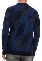 Trendiger Herren Rundhals-Pullover im Wellen-Design Feinstrick-Sweater 13445 Marine