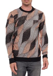 Pull homme tendance à col rond, motif vagues, maille fine 13445 Orange