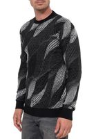 Trendiger Herren Rundhals-Pullover im Wellen-Design Feinstrick-Sweater 13445 Schwarz
