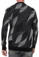 Trendiger Herren Rundhals-Pullover im Wellen-Design Feinstrick-Sweater 13445 Schwarz