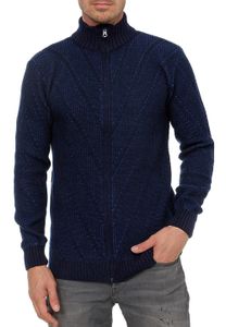 Veste en maille élégante pour homme avec col montant, sweat-shirt en grosse maille 13446 Bleu marine