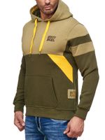 Sweat à capuche homme sport colorblock avec poche kangourou, pull 19041 Olive