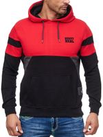 Sweat à capuche pour homme, style sportif, colorblock, avec poche kangourou, référence 19041, rouge.