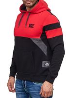 Sweat à capuche pour homme, style sportif, colorblock, avec poche kangourou, référence 19041, rouge.