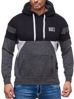 Sweat à capuche homme sport colorblock avec poche kangourou, pull 19041, noir