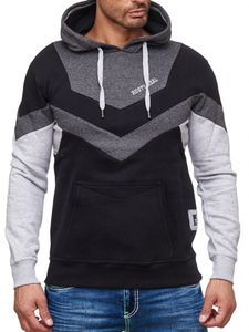 Sweat à capuche dynamique pour homme, design colorblock, avec poche kangourou, pull sport anthracite 19044