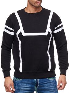 Pull homme décontracté et sportif à imprimé contrasté, col rond, noir 19045