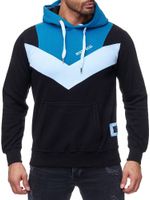 Sweat à capuche homme décontracté à blocs de couleurs avec poche kangourou, pull 19047 Petrol