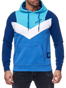 Sweat à capuche homme décontracté à blocs de couleurs avec poche kangourou, pull 19047 turquoise