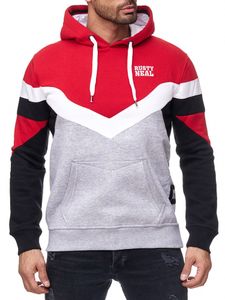 Sweat à capuche homme sport à blocs de couleurs avec poche kangourou, pull 19048, rouge