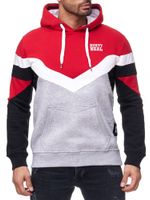 Sweat à capuche homme sport à blocs de couleurs avec poche kangourou, pull 19048, rouge