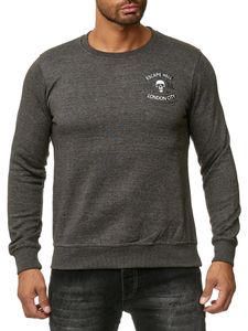 Pull homme à col rond tendance, imprimé tête de mort et grand imprimé au dos, référence 19104, couleur anthracite