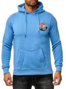 Sweat à capuche pour homme avec imprimé vagues et motif baleine, grand imprimé au dos, pull 19106, bleu
