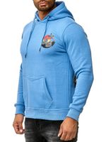 Sweat à capuche pour homme avec imprimé vagues et motif baleine, grand imprimé au dos, pull 19106, bleu