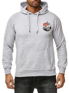 Sweat à capuche homme imprimé vagues et baleines, grand imprimé au dos, référence 19106 Gris