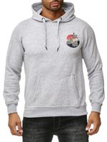 Sweat à capuche homme imprimé vagues et baleines, grand imprimé au dos, référence 19106 Gris