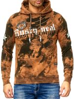 Sweat à capuche homme effet batik, imprimé vintage, style usé, référence 19112 Camel