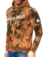 Sweat à capuche homme effet batik, imprimé vintage, style usé, référence 19112 Camel