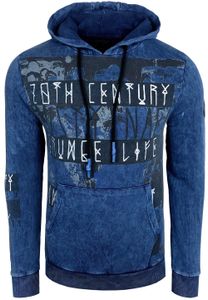 Sweat à capuche élégant pour homme, en denim délavé à l'huile avec imprimé grunge, référence 19124 Sax-Blue
