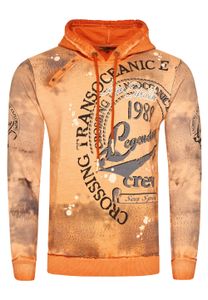 Pull à capuche exclusif pour homme, en denim délavé à l'huile, avec patte de boutonnage et imprimé marin 19128 Orange