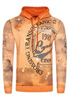 Pull à capuche exclusif pour homme, en denim délavé à l'huile, avec patte de boutonnage et imprimé marin 19128 Orange