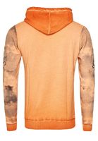 Pull à capuche exclusif pour homme, en denim délavé à l'huile, avec patte de boutonnage et imprimé marin 19128 Orange