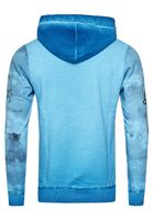 Pull à capuche exclusif pour homme, sweat-shirt à capuche délavé à l'huile avec patte de boutonnage et imprimé marin 19128 Petrol