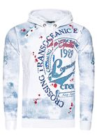 Pull à capuche exclusif pour homme, en denim délavé à l'huile, avec patte de boutonnage et imprimé marin 19128 blanc