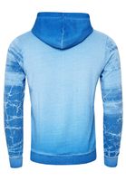 Sweat-shirt à capuche moderne pour homme, en denim délavé à l'huile avec patte de boutonnage décorative, référence 19129, bleu