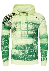 Sweat-shirt à capuche moderne pour homme, en denim délavé à l'huile avec patte de boutonnage décorative, référence 19129, vert