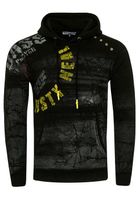 Moderner Herren Kapuzen-Pullover Oil-Washed Hoodie mit dekorativer Knopfleiste Sweatshirt 19129 Schwarz