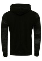 Moderner Herren Kapuzen-Pullover Oil-Washed Hoodie mit dekorativer Knopfleiste Sweatshirt 19129 Schwarz