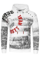 Moderner Herren Kapuzen-Pullover Oil-Washed Hoodie mit dekorativer Knopfleiste Sweatshirt 19129 Weiß