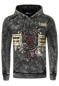 Markanter Herren Kapuzen-Pullover Oil-Washed Hoodie mit Vintage-Prints und Knopf-Detail Sweater 19130 Anthrazit