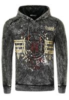 Markanter Herren Kapuzen-Pullover Oil-Washed Hoodie mit Vintage-Prints und Knopf-Detail Sweater 19130 Anthrazit