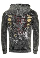 Markanter Herren Kapuzen-Pullover Oil-Washed Hoodie mit Vintage-Prints und Knopf-Detail Sweater 19130 Anthrazit
