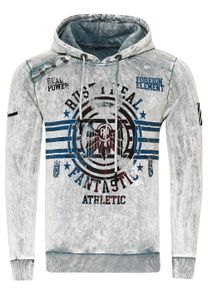 Markanter Herren Kapuzen-Pullover Oil-Washed Hoodie mit Vintage-Prints und Knopf-Detail Sweater 19130 Grau