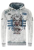 Markanter Herren Kapuzen-Pullover Oil-Washed Hoodie mit Vintage-Prints und Knopf-Detail Sweater 19130 Grau
