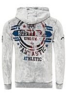 Markanter Herren Kapuzen-Pullover Oil-Washed Hoodie mit Vintage-Prints und Knopf-Detail Sweater 19130 Grau