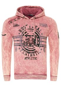 Markanter Herren Kapuzen-Pullover Oil-Washed Hoodie mit Vintage-Prints und Knopf-Detail Sweater 19130 Rosa