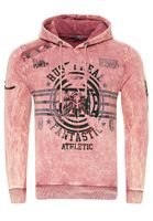 Markanter Herren Kapuzen-Pullover Oil-Washed Hoodie mit Vintage-Prints und Knopf-Detail Sweater 19130 Rosa