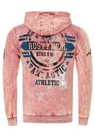 Markanter Herren Kapuzen-Pullover Oil-Washed Hoodie mit Vintage-Prints und Knopf-Detail Sweater 19130 Rosa