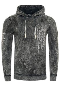 Moderner Herren Kapuzen-Pullover Oil-Washed Hoodie mit Steppmuster und Schrift-Prints Sweater 19131 Anthrazit